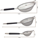 Set of 3 Stainless Steel Fine Mesh Strainers Graduated Sizes 3.38", 5.5", 7.87".