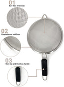 Set of 3 Stainless Steel Fine Mesh Strainers Graduated Sizes 3.38", 5.5", 7.87".